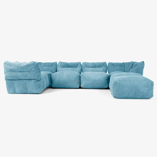 Sofá Modular de 5 Plazas con Chaise Longue - Pana Clásica Egeo Azul 01