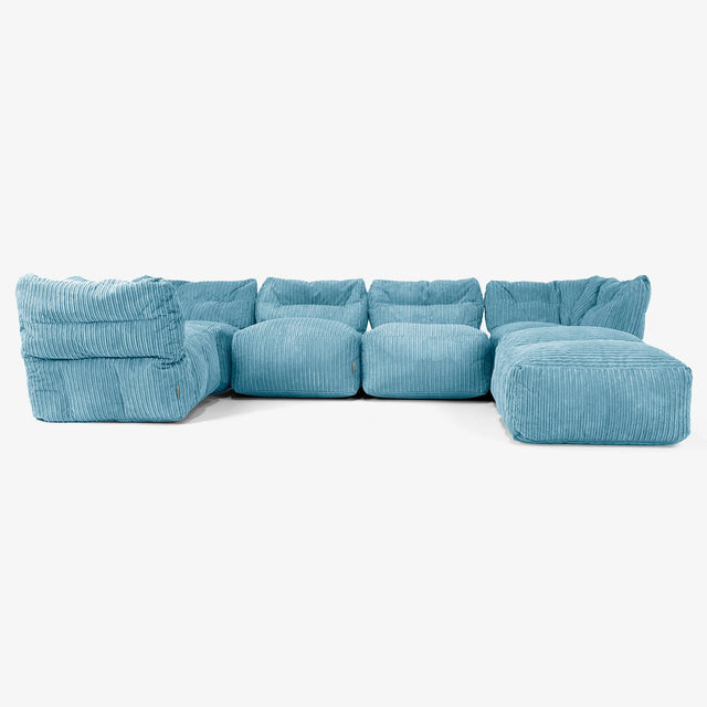 Sofá Modular de 5 Plazas con Chaise Longue - Pana Clásica Egeo Azul 01