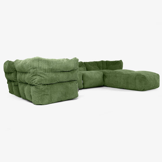 Sofá Modular de 5 Plazas con Chaise Longue - Pana Clásica Bosque Verde 02