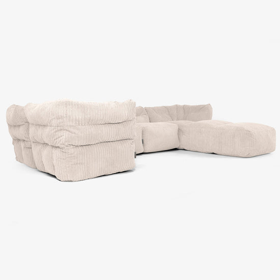 Sofá Modular de 5 Plazas con Chaise Longue - Pana Clásica Marfil 02