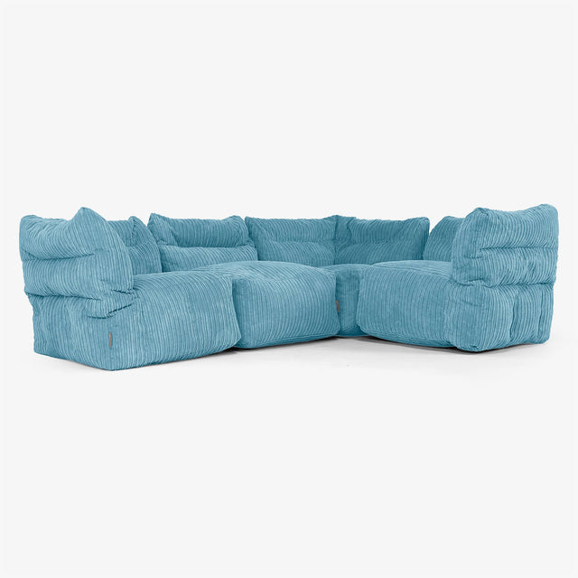 Sofá Modular Esquinero de 4 Plazas - Pana Clásica Egeo Azul 01