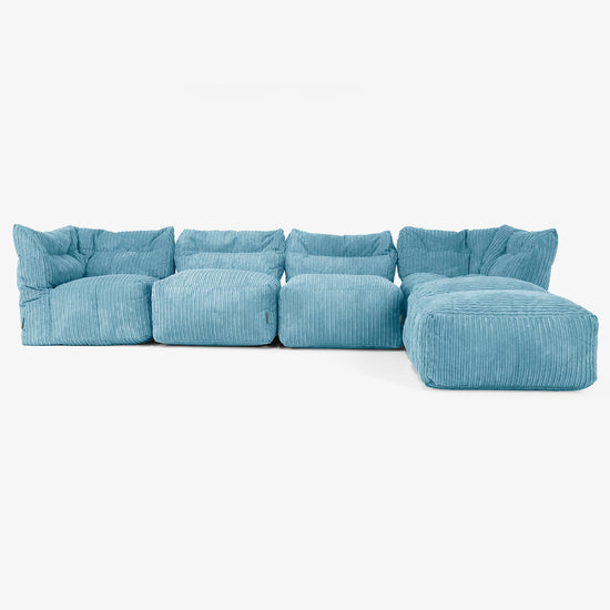 Sofá Modular de 4 Plazas con Chaise Longue - Pana Clásica Egeo Azul 01