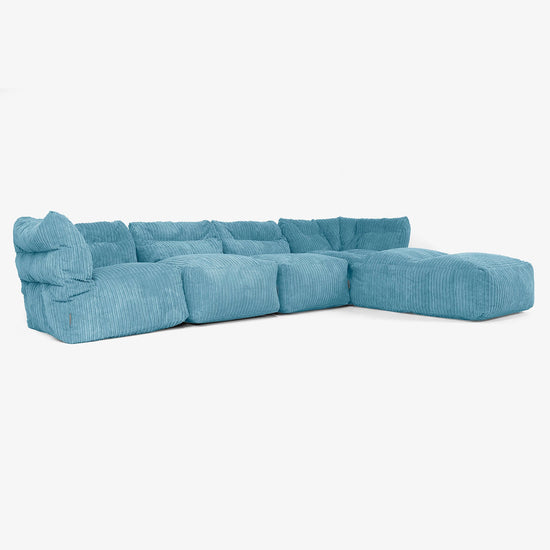 Sofá Modular de 4 Plazas con Chaise Longue - Pana Clásica Egeo Azul 02
