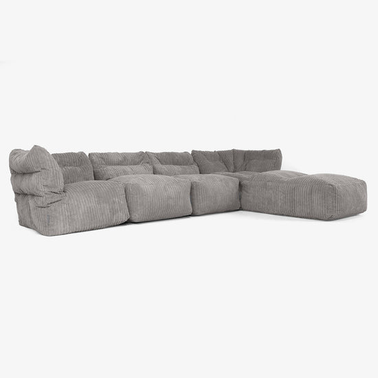Sofá Modular de 4 Plazas con Chaise Longue - Pana Clásica Grafito 02