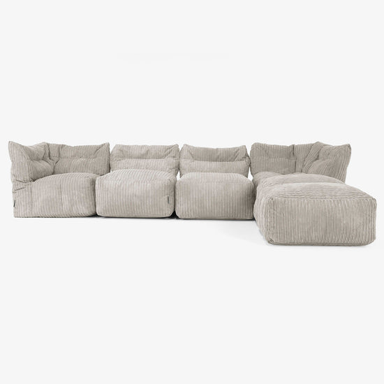 Sofá Modular de 4 Plazas con Chaise Longue - Pana Clásica Visón 01
