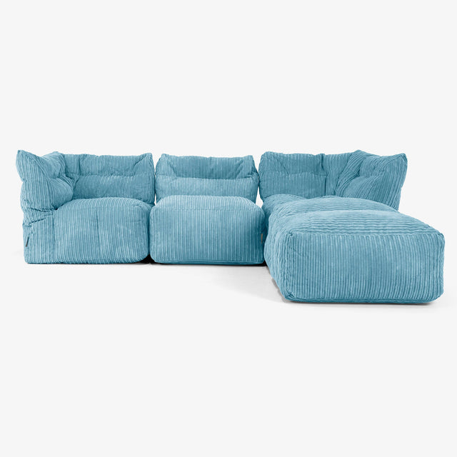 Sofá Modular de 3 Plazas con Chaise Longue y Brazos - Pana Clásica Egeo Azul 01