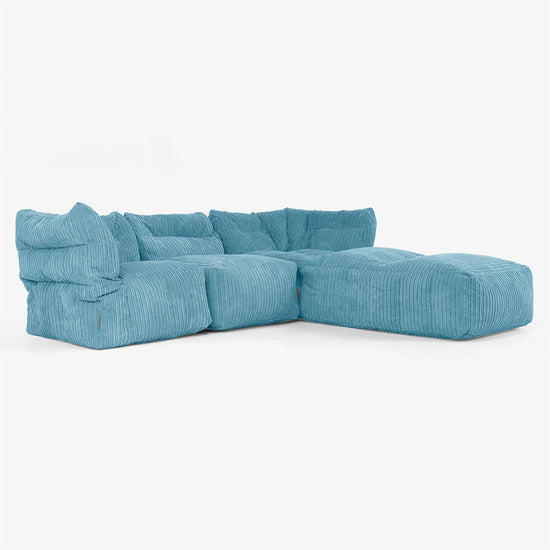 Sofá Modular de 3 Plazas con Chaise Longue y Brazos - Pana Clásica Egeo Azul 02