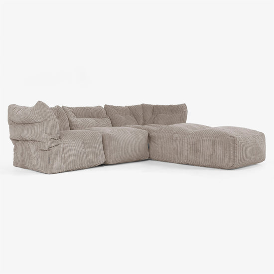 Sofá Modular de 3 Plazas con Chaise Longue y Brazos - Pana Clásica Marrón empolvado 02