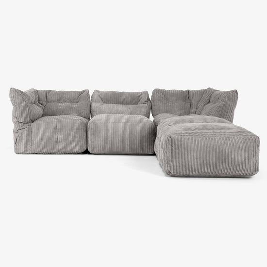 Sofá Modular de 3 Plazas con Chaise Longue y Brazos - Pana Clásica Grafito 01