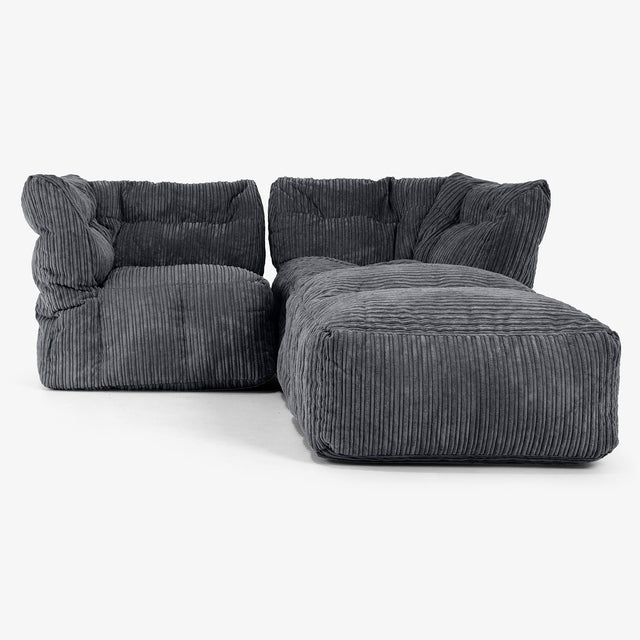 Sofá Modular de 2 Plazas con Chaise Longue - Pana Clásica Negro 01