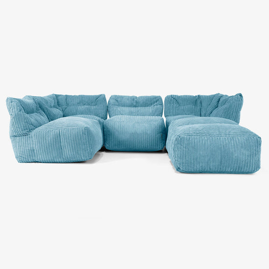 Sofá Modular de 4 Plazas con Chaise Longue - Pana Clásica Egeo Azul 03