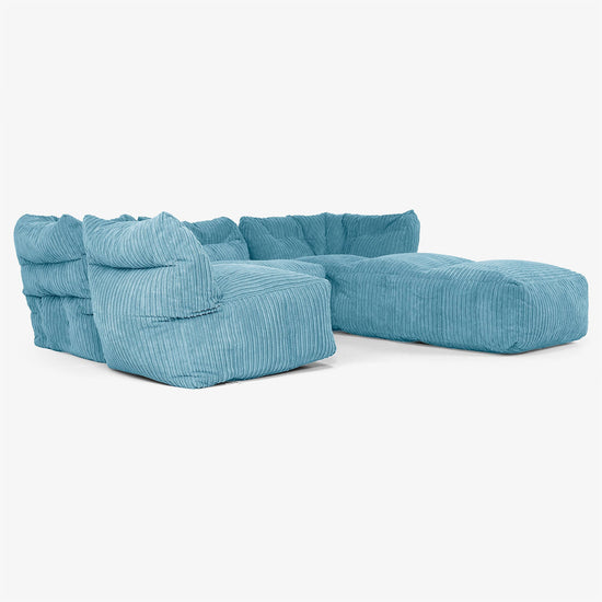 Sofá Modular de 4 Plazas con Chaise Longue - Pana Clásica Egeo Azul 04