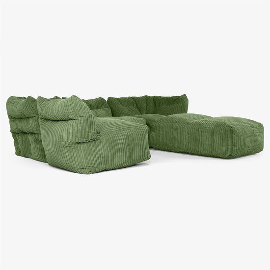 Sofá Modular de 4 Plazas con Chaise Longue - Pana Clásica Bosque Verde 04