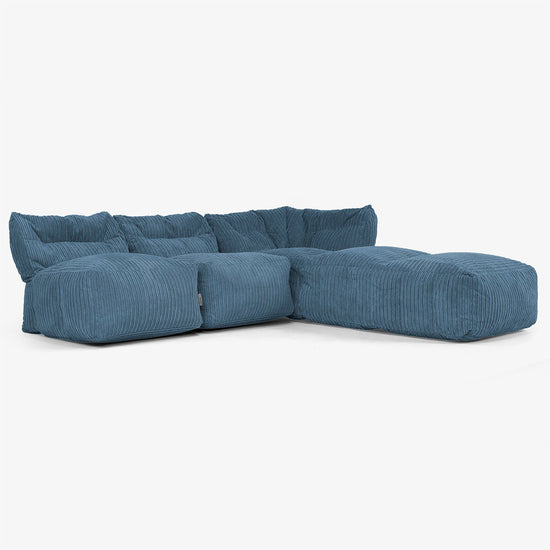 Sofá Modular de 3 Plazas con Chaise Longue, sin Brazos - Pana Clásica Azul marino 02