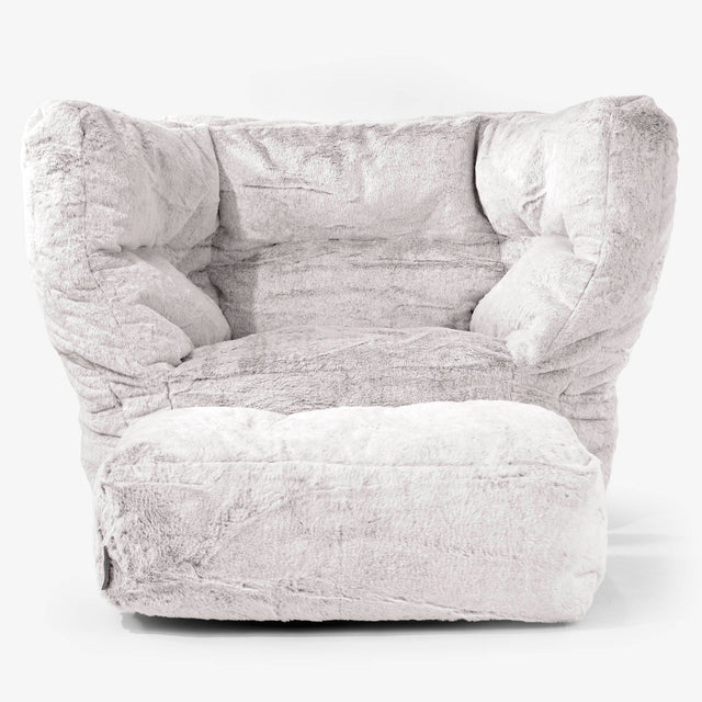 Louis Puff Sillón - Piel de Conejo Sintética Gris Claro