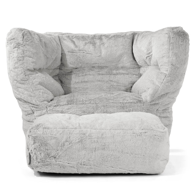 Louis Puff Sillón - Piel de Conejo Sintética Gris Claro