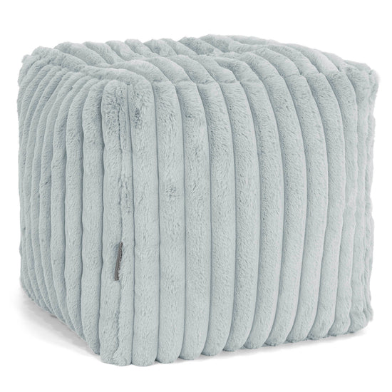 Puf Reposapiés Cubo - Pana de Felpa Ultra Azul Huevo de Pato 01