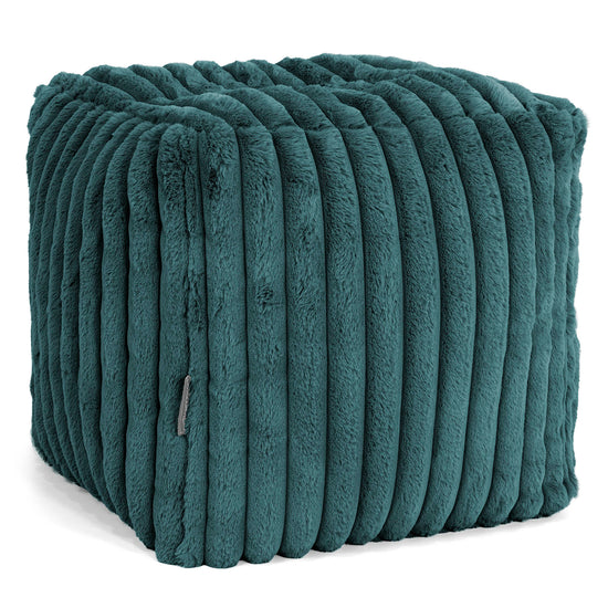 Puf Reposapiés Cubo - Pana de Felpa Ultra Turquesa 01