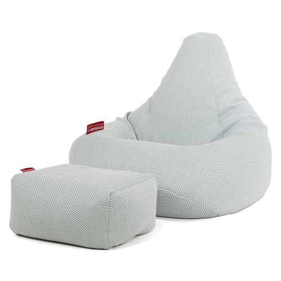 Silla De Juego Puf - Punto Tejido de Espiga Patrón Azul Huevo de Pato 01