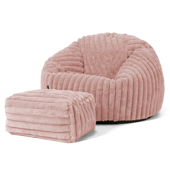 Puff Redondo - Pana de Felpa Ultra Rosa Empolvado 02