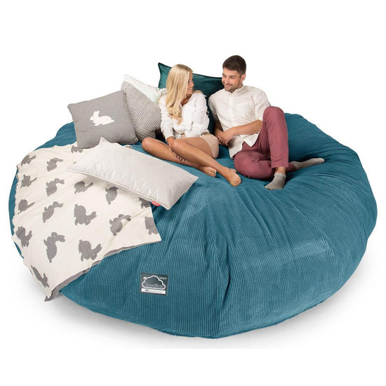 Lounge Pug, CloudSac 5000 XXXXXL, Sofá Puf Viscoelástico Titánico, Pana efecto Waffle Egeo Azul