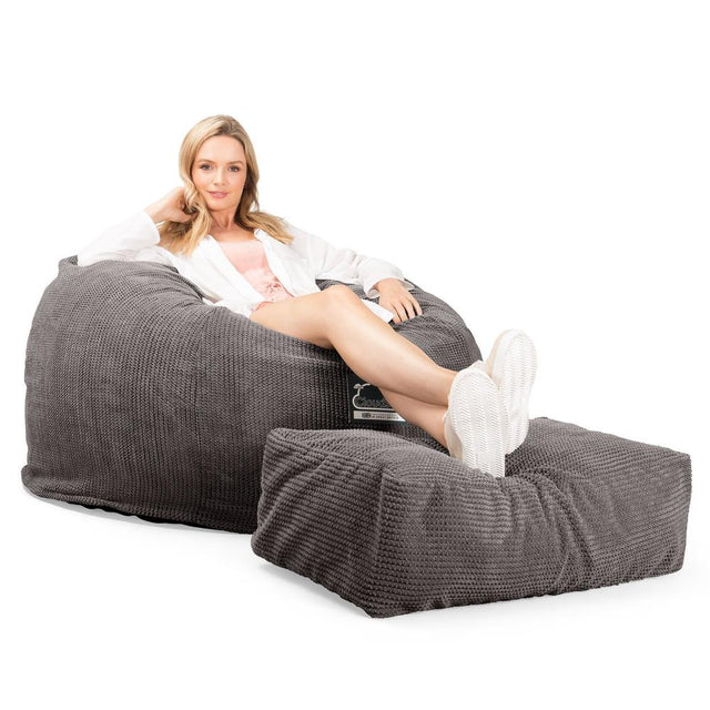 Lounge Pug, CloudSac 510 XL, Puf Viscoelástico Extra Grande, Pompón Carbón Gris