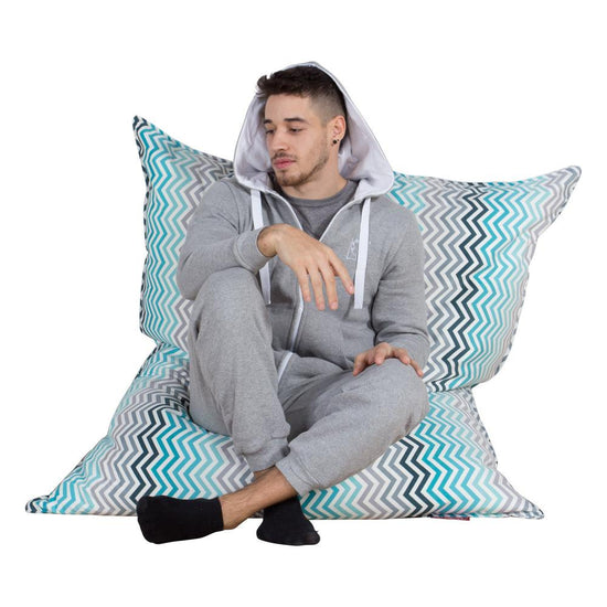 LOUNGE PUG - Puff Gigante Cama XL - Estampado Geométrico Chevron Turque