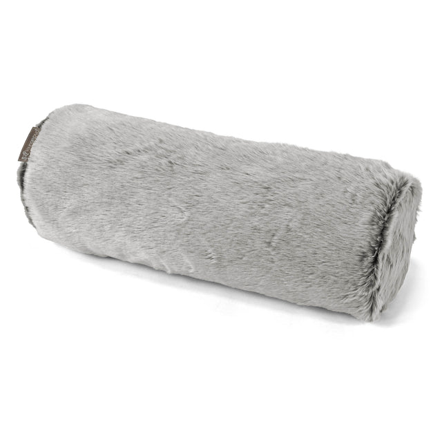 Cojín Cilíndrico 20 x 55cm - Piel de Conejo Sintética Gris Claro 01