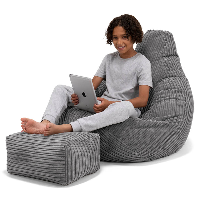 Puf Silla de Juego para Niños de 6 a 14 años - Pana Clásica Pizarra Gris 01