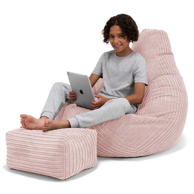 Puf Silla de Juego para Niños de 6 a 14 años - Pana Clásica Rosa Claro 01