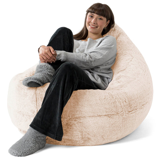 Puff Gigante Cama XL - Piel de Conejo Sintética Blanco 02