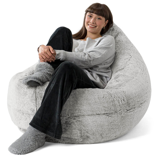 Puff Gigante Cama XL - Piel de Conejo Sintética Gris Claro 02