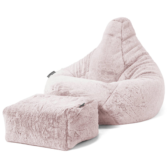 Silla De Juego Puf - Piel de Conejo Sintética Rosa Empolvado 01