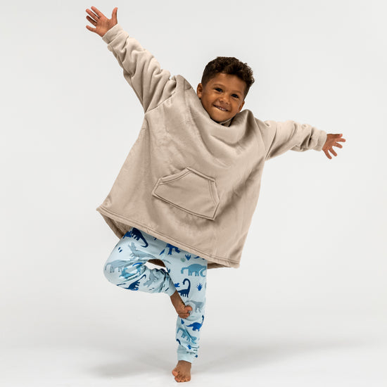 Sudadera Tipo Manta con Capucha Extragrande para Niños - Tela Minky Lisa Crema / Visón 02