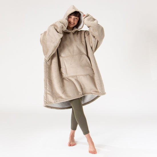 Sudadera Tipo Manta con Capucha Extragrande para Hombre o Mujer - Tela Minky Lisa Crema / Visón 01