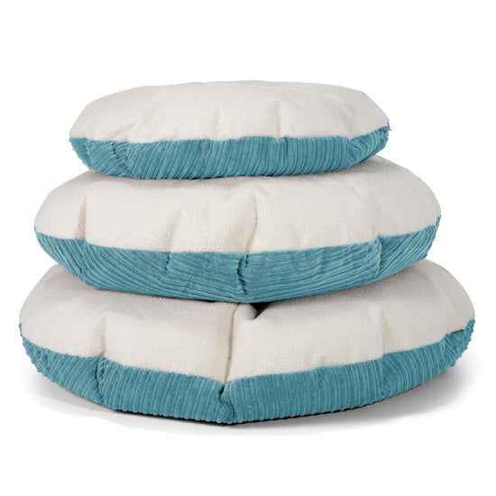 Flexforma Puf Gigante Redondo de Suelo para Adultos - Boucle & Pana Clásica Egeo Azul 03