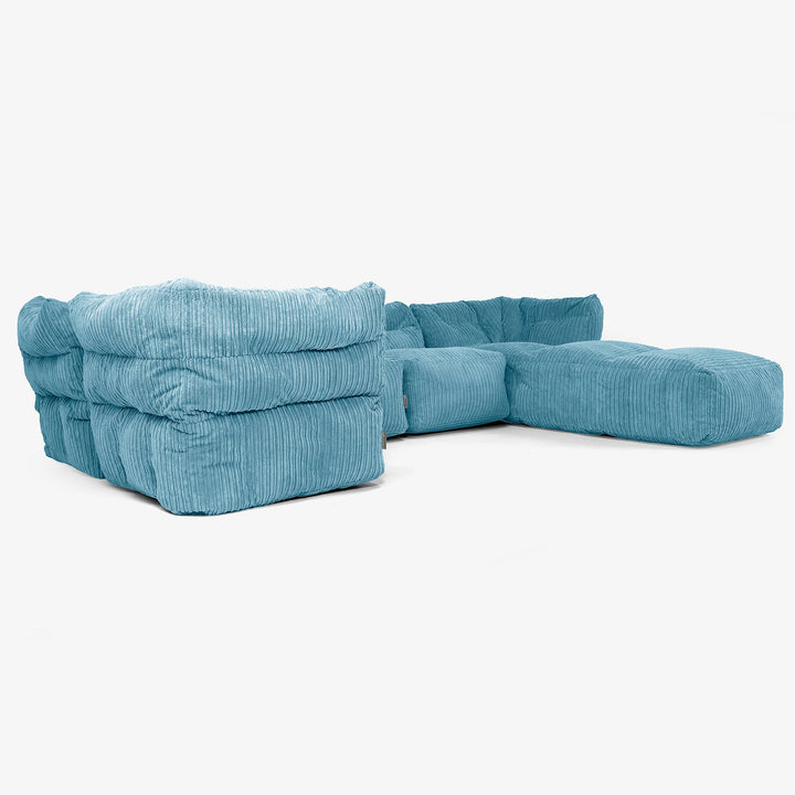 Sofá Modular de 5 Plazas con Chaise Longue - Pana Clásica Egeo Azul 02