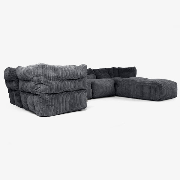 Sofá Modular de 5 Plazas con Chaise Longue - Pana Clásica Negro 01