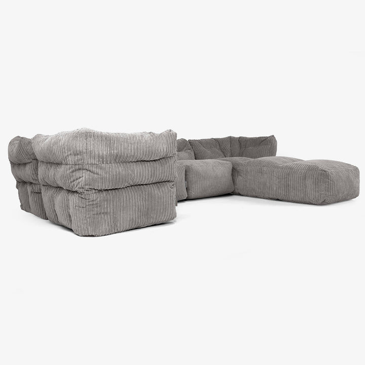 Sofá Modular de 5 Plazas con Chaise Longue - Pana Clásica Grafito 02