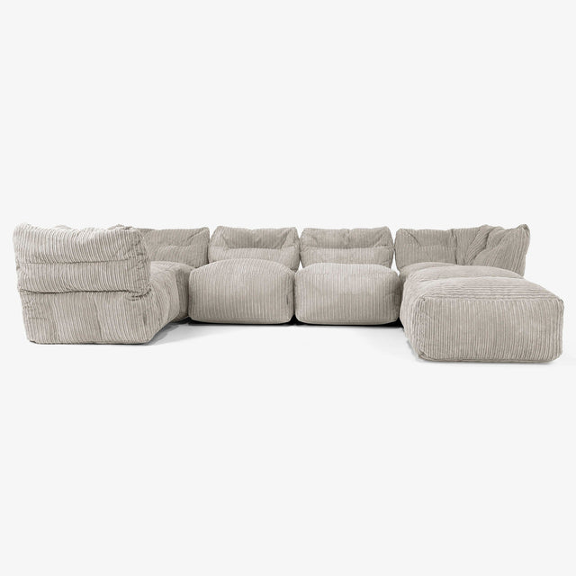 Sofá Modular de 5 Plazas con Chaise Longue - Pana Clásica Visón 01