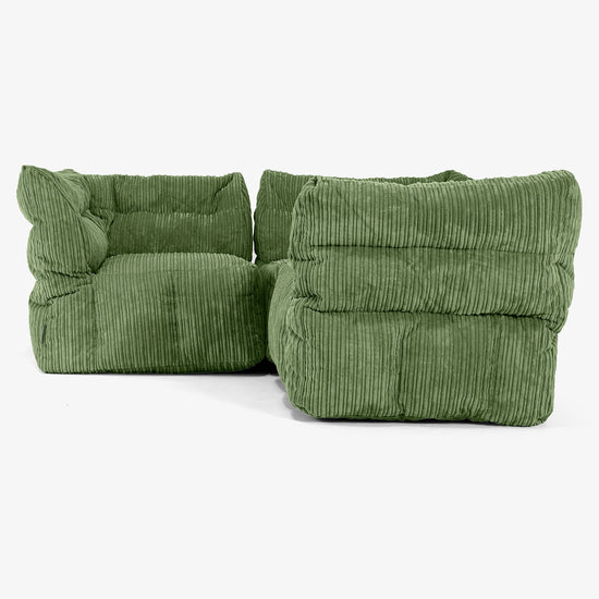 Sofá Modular Esquinero de 3 Plazas - Pana Clásica Bosque Verde 02