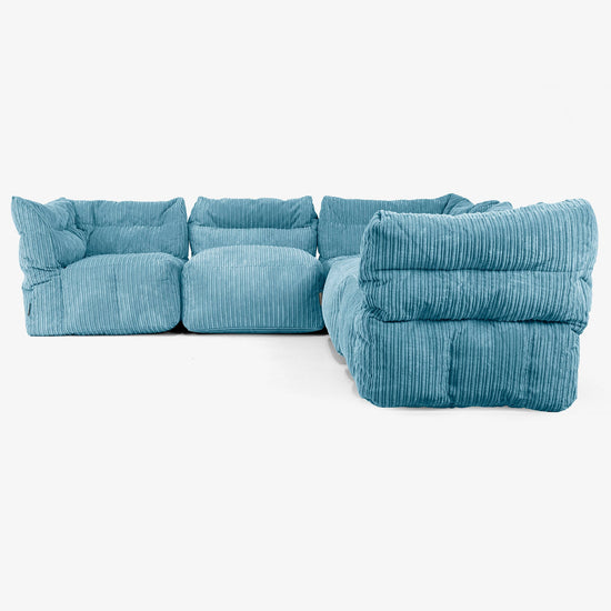 Sofá Modular Esquinero de 5 Plazas - Pana Clásica Egeo Azul 02