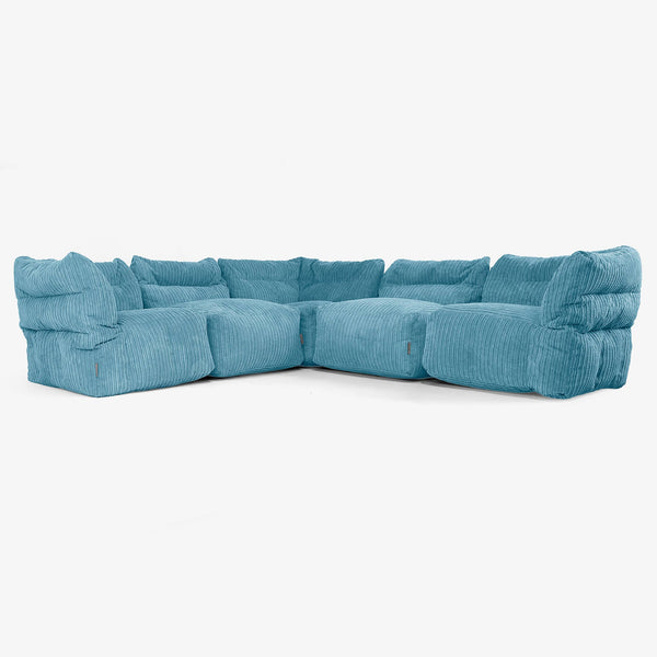 Sofá Modular Esquinero de 5 Plazas - Pana Clásica Egeo Azul 01