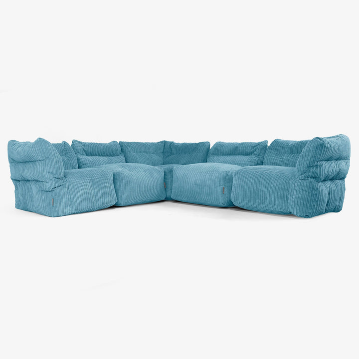 Sofá Modular Esquinero de 5 Plazas - Pana Clásica Egeo Azul 01
