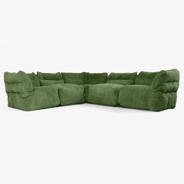 Sofá Modular Esquinero de 5 Plazas - Pana Clásica Bosque Verde 01