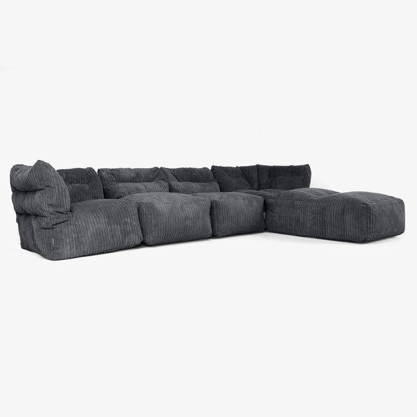 Sofá Modular de 4 Plazas con Chaise Longue - Pana Clásica Negro 01