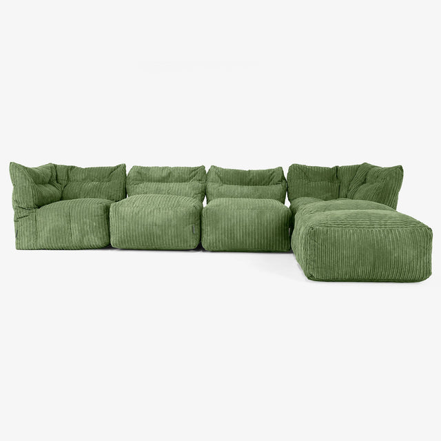 Sofá Modular de 4 Plazas con Chaise Longue - Pana Clásica Bosque Verde 01