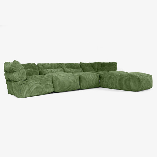 Sofá Modular de 4 Plazas con Chaise Longue - Pana Clásica Bosque Verde 01