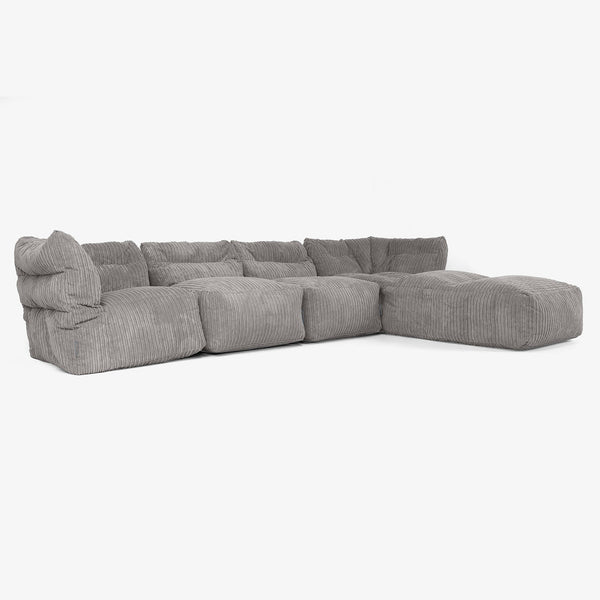 Sofá Modular de 4 Plazas con Chaise Longue - Pana Clásica Grafito 01