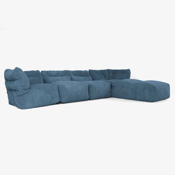 Sofá Modular de 4 Plazas con Chaise Longue - Pana Clásica Azul marino 01